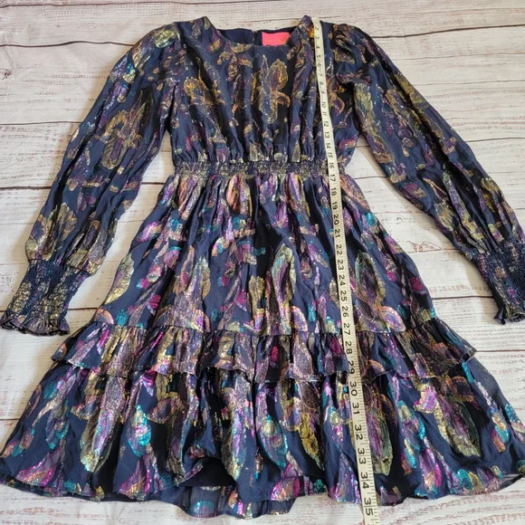 Lilly Pulitzer Dotti Silk Ruffle Dress Floral Metallic Women's 4 - Picture 4 of 7